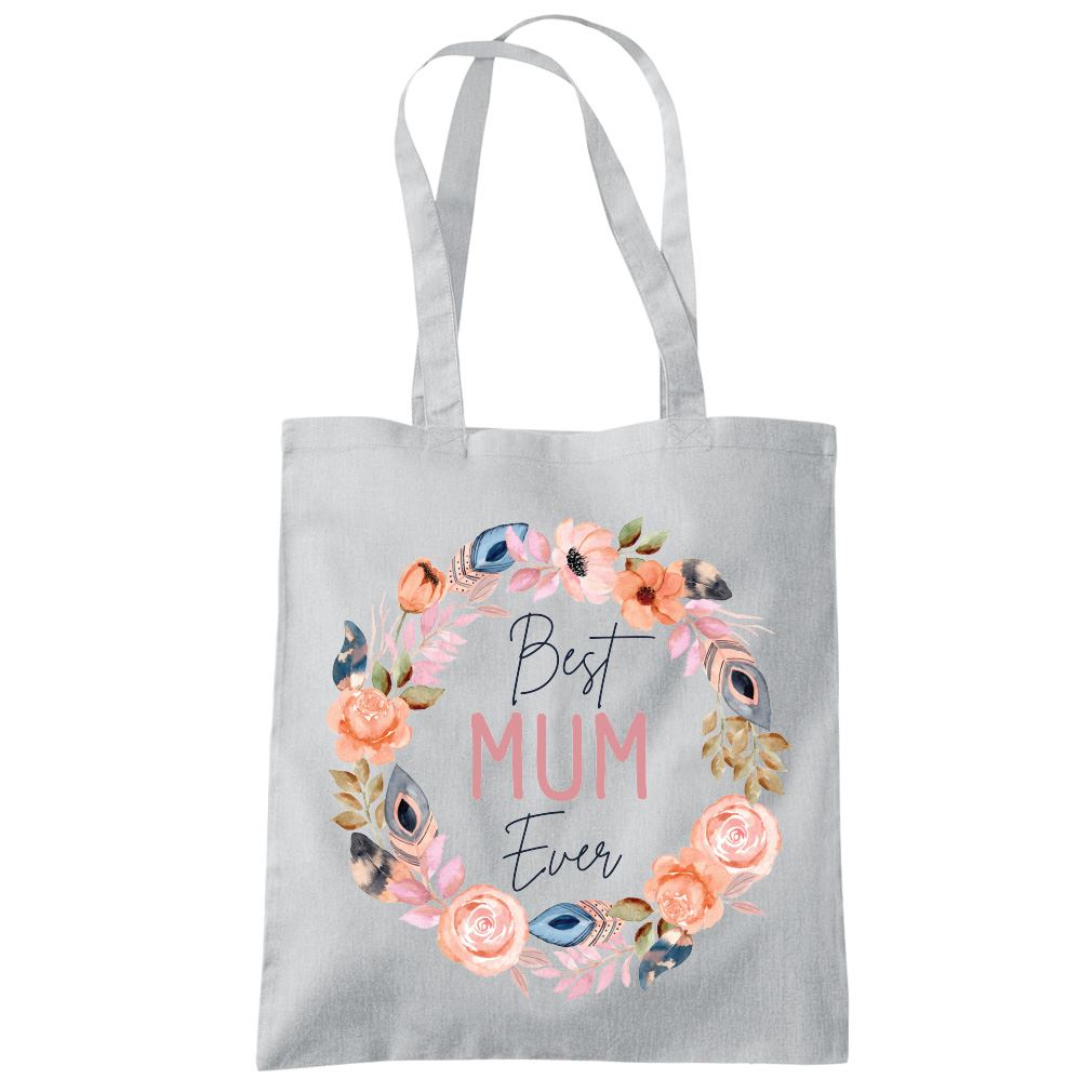 Best Mum Ever Flower Wreath - Tote Shopping Bag Mother's Day Mum Mama