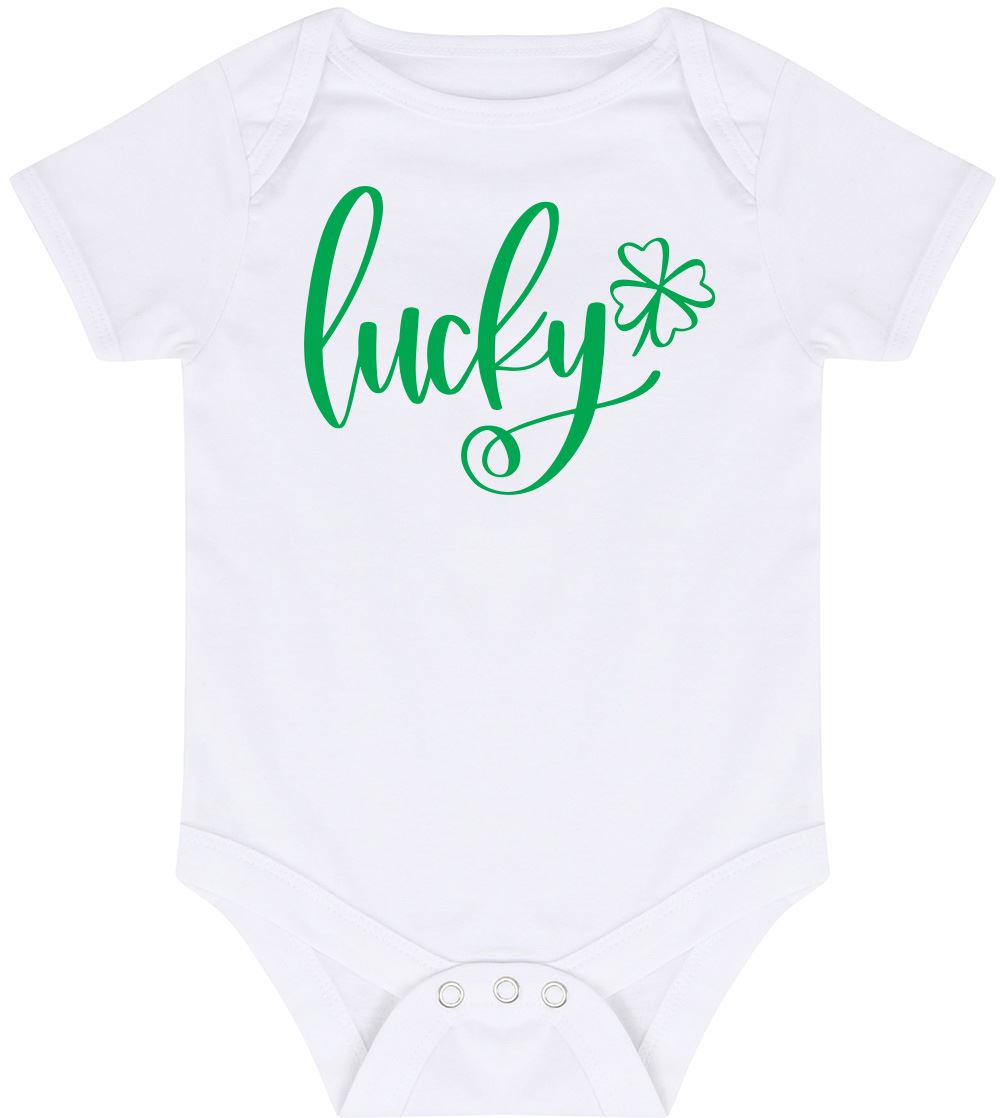 Lucky Four Leaf Clover St Patrick's Day - Baby Vest Bodysuit Short Sleeve Unisex Boys Girls