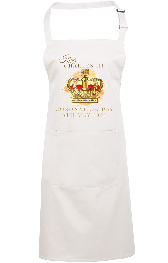 The Kings Coronation Crown Watercolour Print - Apron - Chef Cook Baker