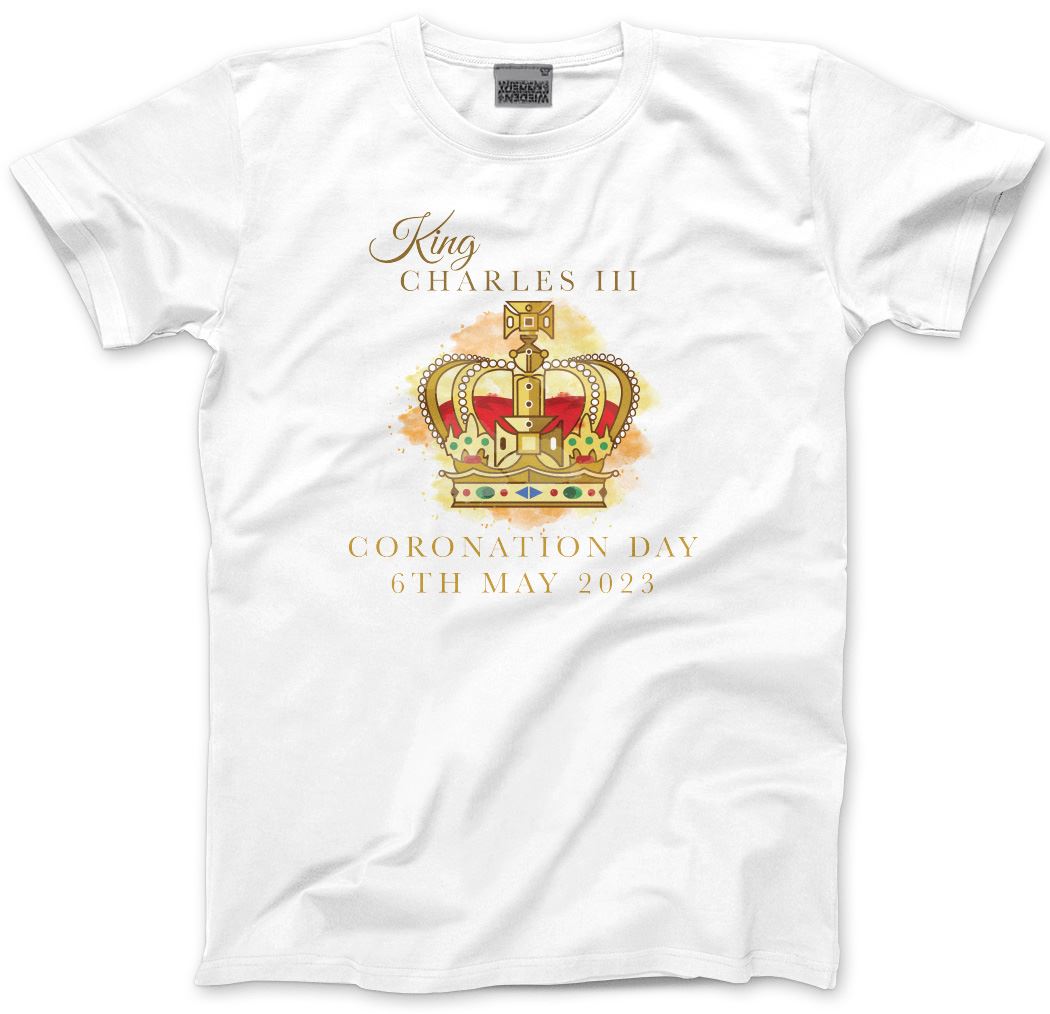 The Kings Coronation Crown Watercolour Print - Mens and Youth Unisex T-Shirt