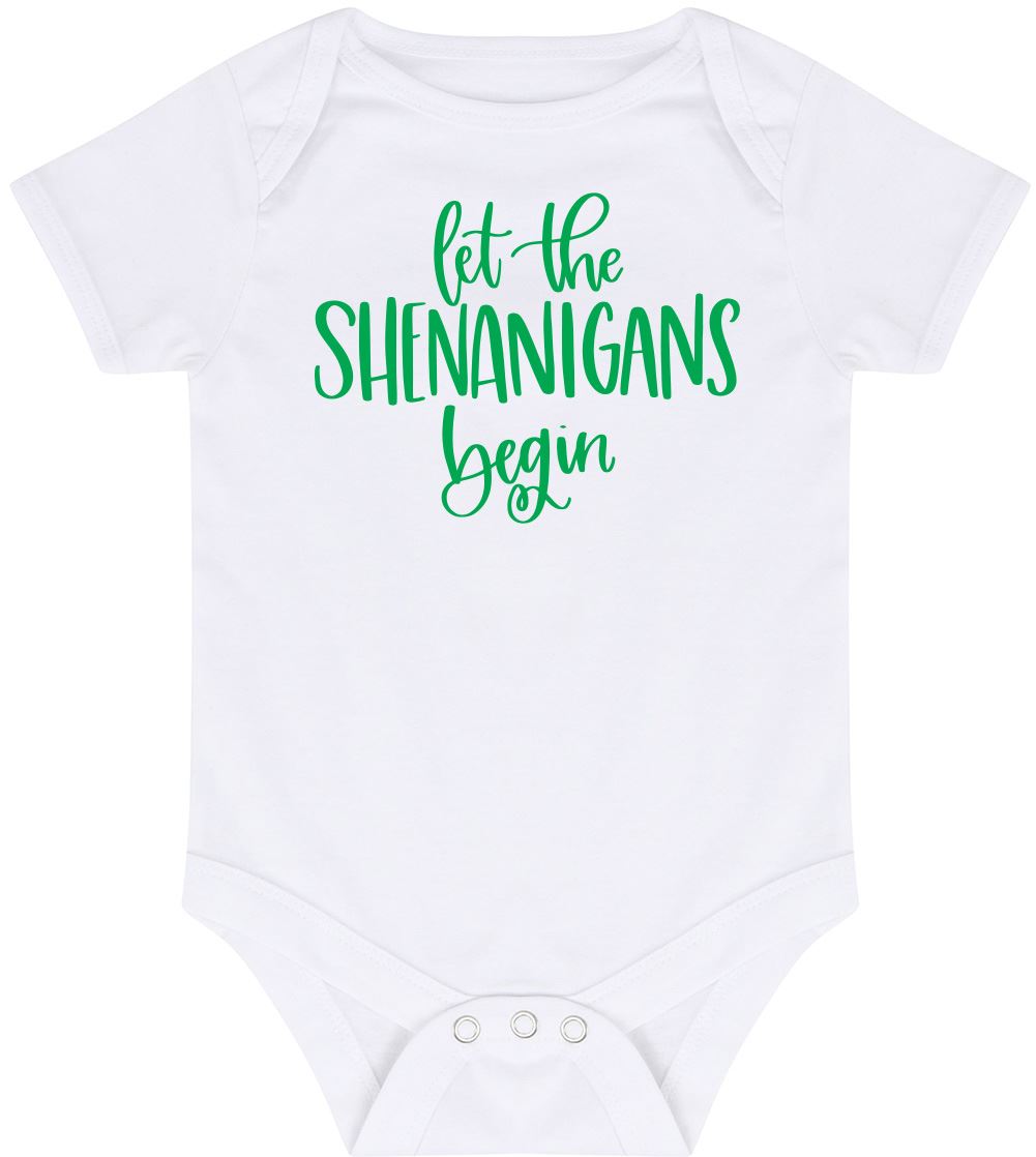 Let the Shenanigans Begin St Patrick's Day - Baby Vest Bodysuit Short Sleeve Unisex Boys Girls