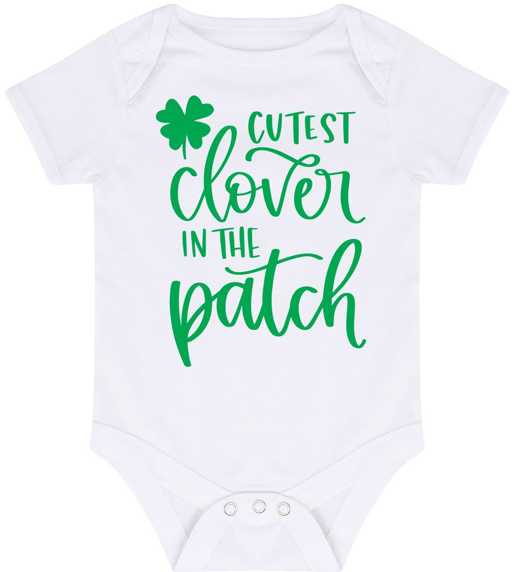 Cutest Clover in the Patch St Patrick's Day - Baby Vest Bodysuit Short Sleeve Unisex Boys Girls