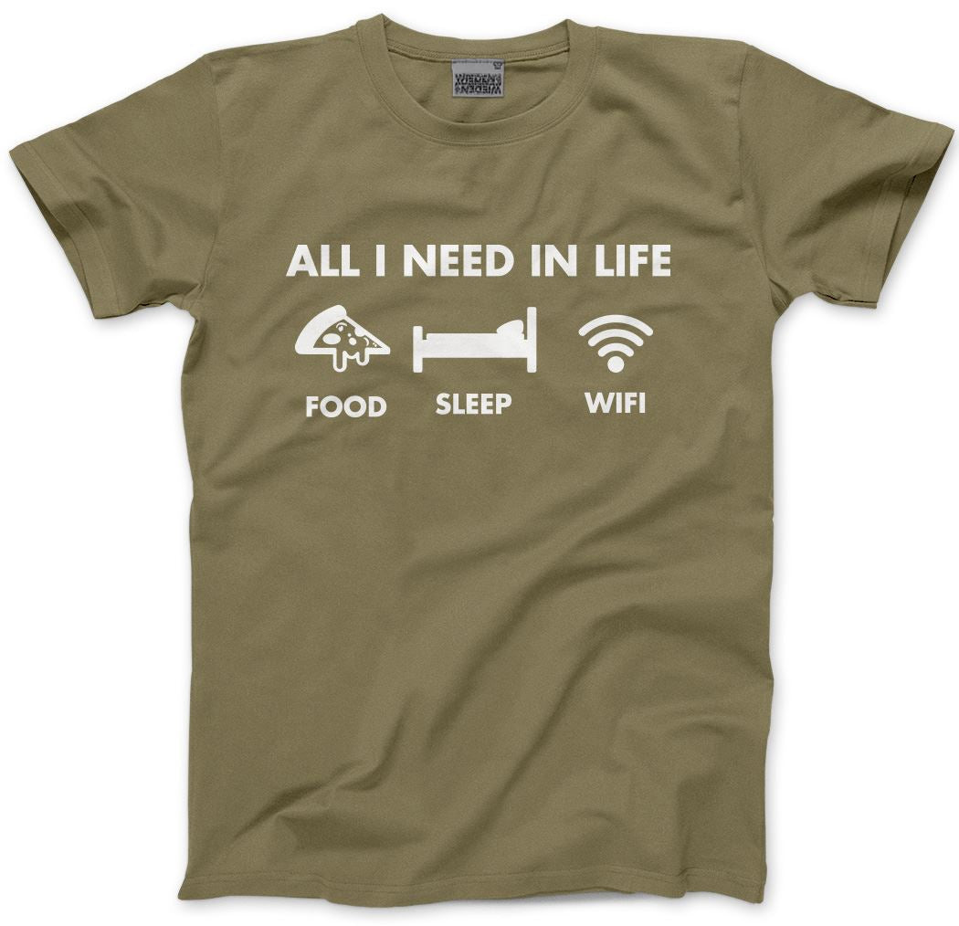 All I Need In Life Food Sleep WIFI - Mens and Youth Unisex T-Shirt