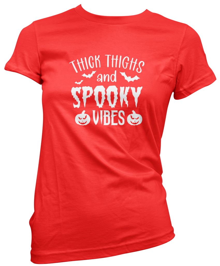 Thick Thighs and Spooky Vibes Pumpkin - Womens T-Shirt