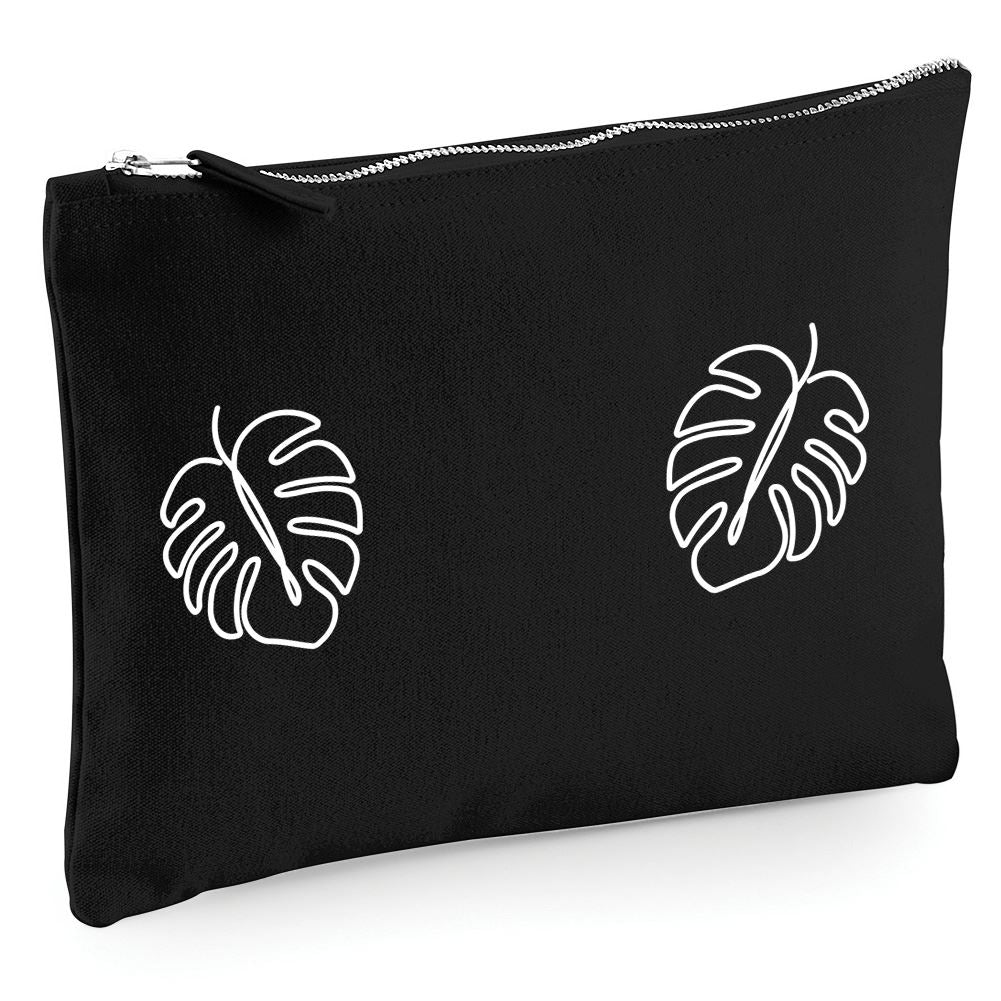 Monstera Leaf Palm Plant - Zip Bag Costmetic Make up Bag Pencil Case Accessory Pouch