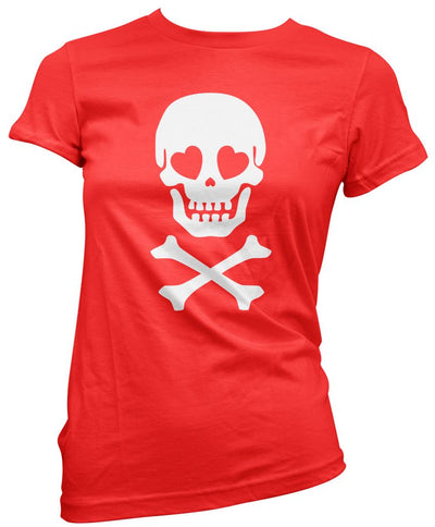 Skull and Crossbones Heart Eyes - Womens T-Shirt