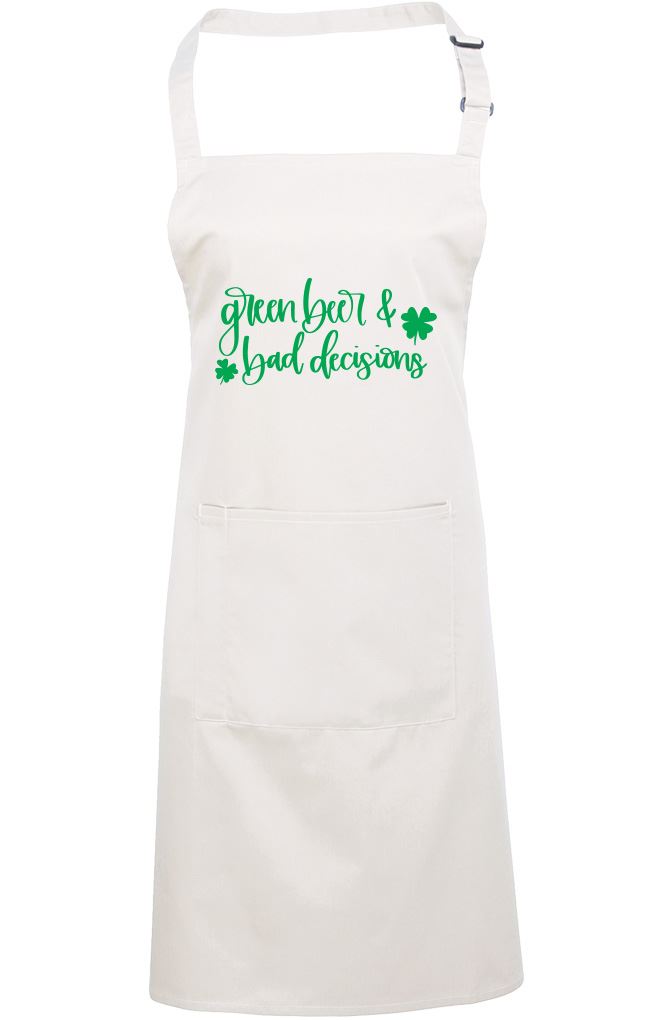 Green Beer Bad Decisions St Patrick's Day - Apron - Chef Cook Baker