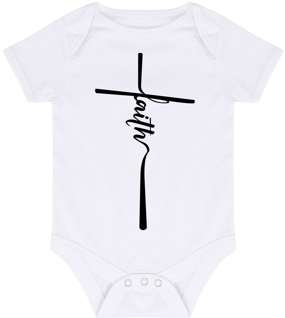 Faith Christian Cross - Baby Vest Bodysuit Short Sleeve Unisex Boys Girls