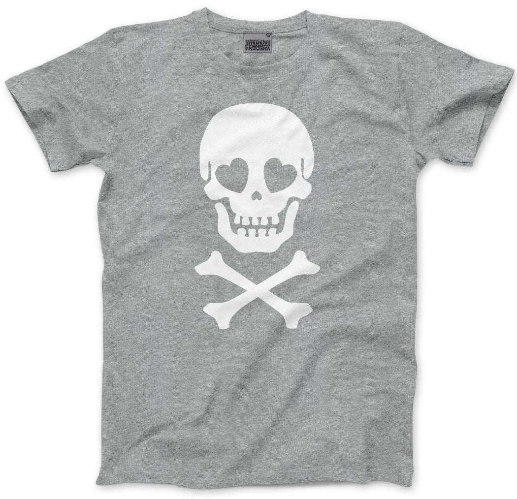 Skull and Crossbones Heart Eyes - Mens and Youth Unisex T-Shirt