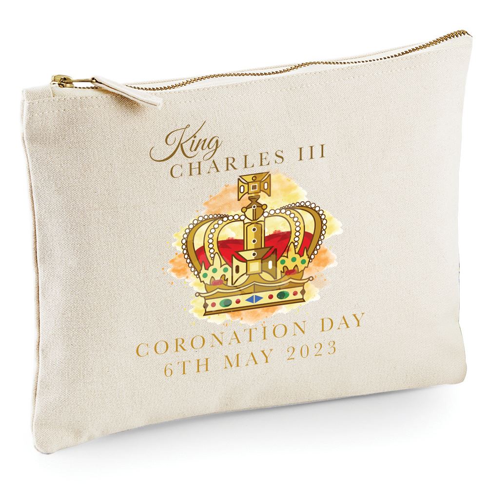 The Kings Coronation Crown Watercolour Print - Zip Bag Costmetic Make up Bag Pencil Case Accessory Pouch