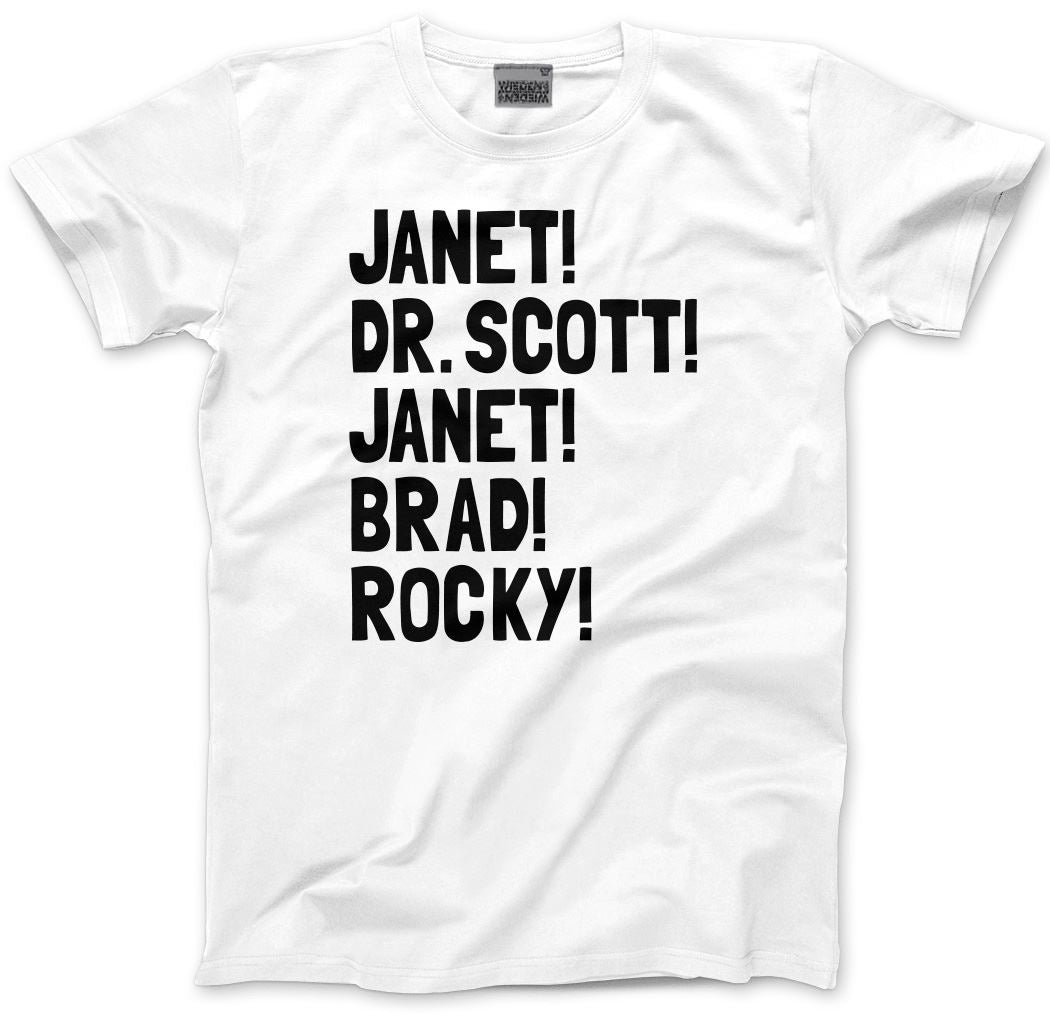 Janet! Dr. Scott! Janet! Brad! Rocky! - Kids T-Shirt