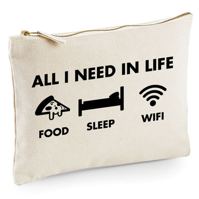 All I Need In Life Food Sleep WIFI - Zip Bag Costmetic Make up Bag Pencil Case Accessory Pouch