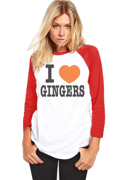 I Love Heart Gingers - Womens Baseball Top