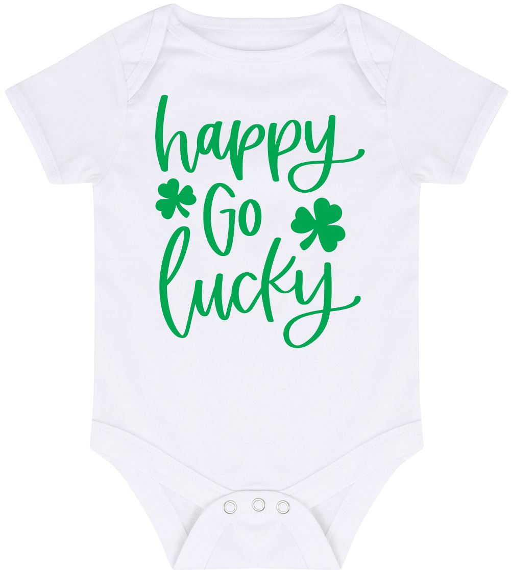 Happy Go Lucky St Patrick's Day - Baby Vest Bodysuit Short Sleeve Unisex Boys Girls