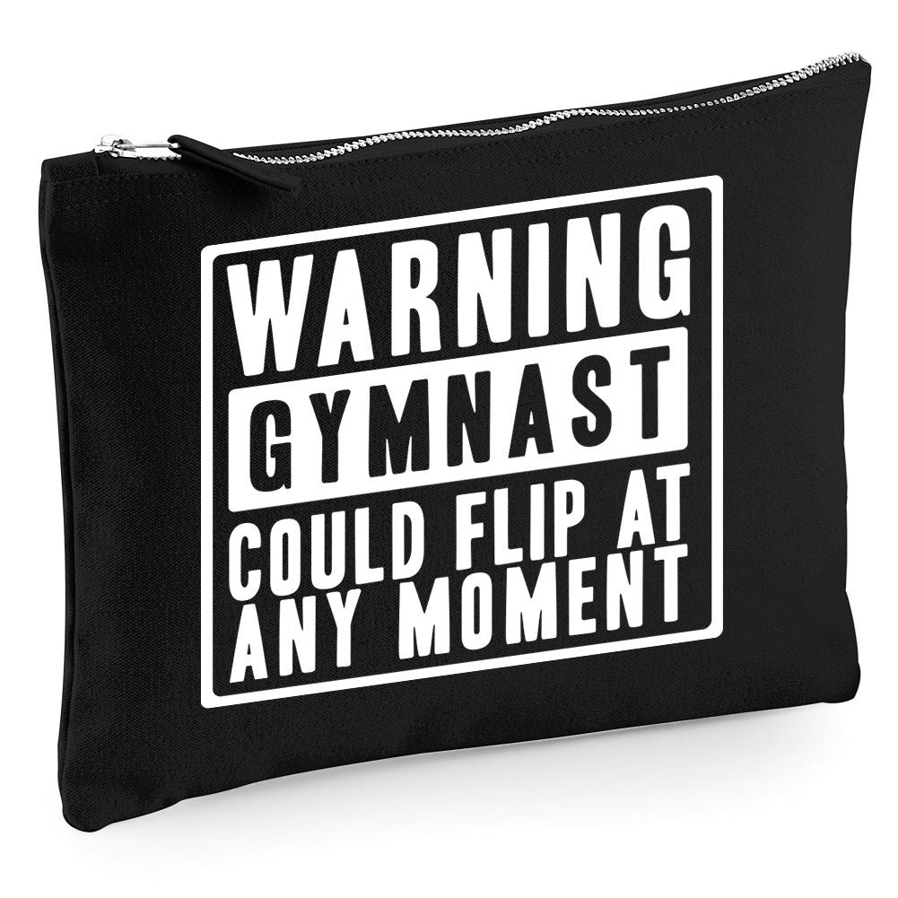 Warning Gymnast Could Flip at Any Moment - Zip Bag Costmetic Make up Bag Pencil Case Accessory Pouch