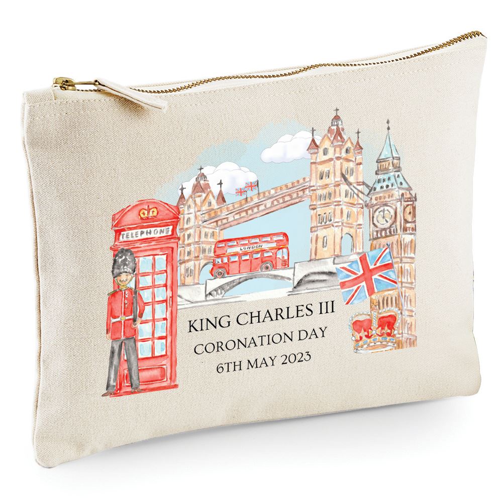London Coronation King Charles III - Zip Bag Costmetic Make up Bag Pencil Case Accessory Pouch